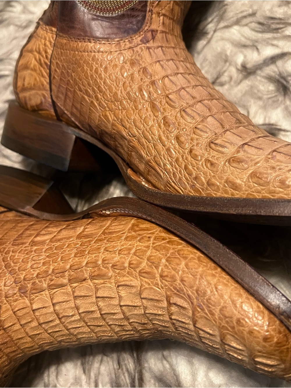 RESISTOL MEN CAIMAN & LEATHER Western Boots with Dark Brown Shaft Sz 7 D - Picture 4 of 14